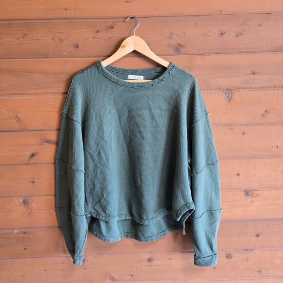 Free People We The Free Total Eclipse Tee Eden Green Ribbed Drop Shoulder S Boho - Picture 2 of 7